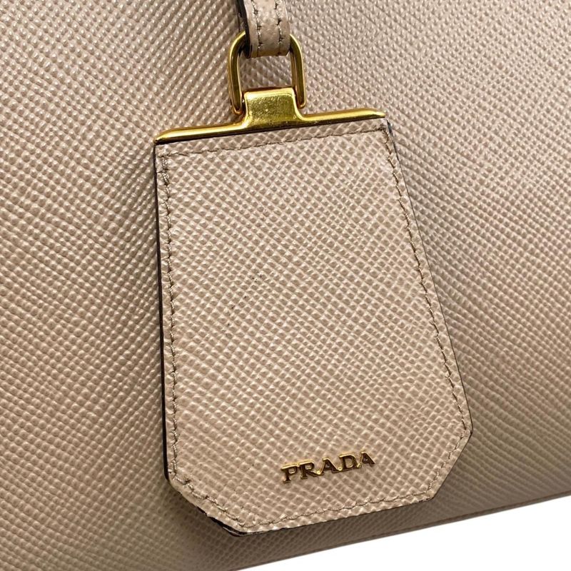 Prada Handbag Double Bag Saffiano Cuir Leather Triangle Logo Beige