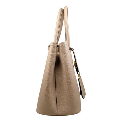 Prada Handbag Double Bag Saffiano Cuir Leather Triangle Logo Beige