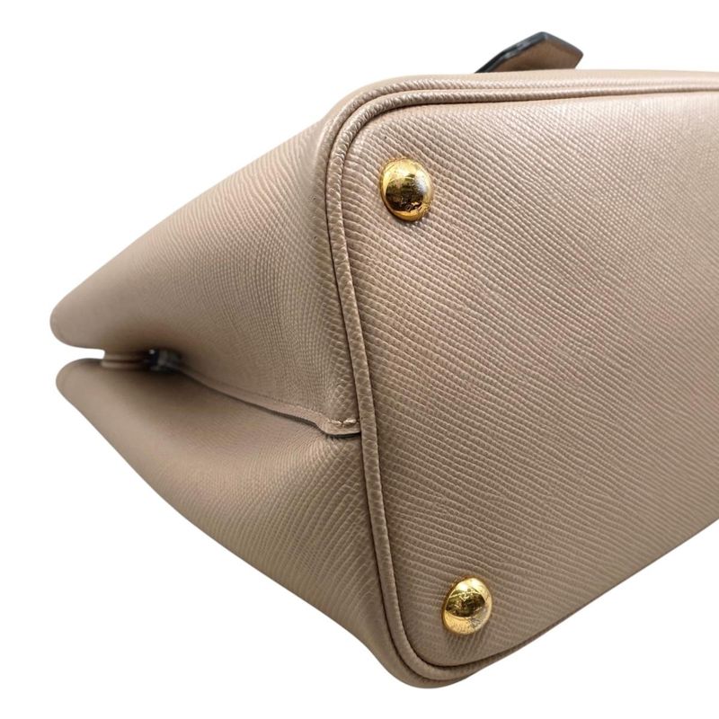 Prada Handbag Double Bag Saffiano Cuir Leather Triangle Logo Beige