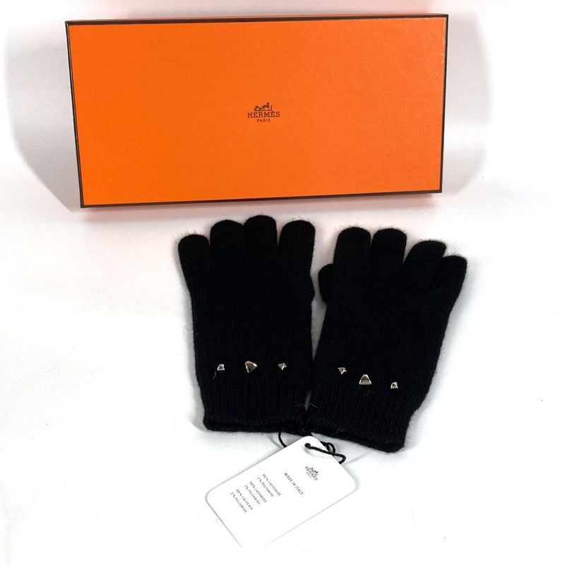 Hermes Gloves Studded Medley Cashmere Black