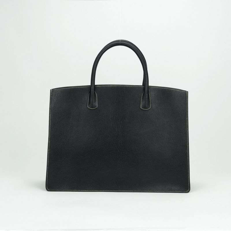 Hermes White Bus GM Tote Chevre Coromandel Noir Black Gold