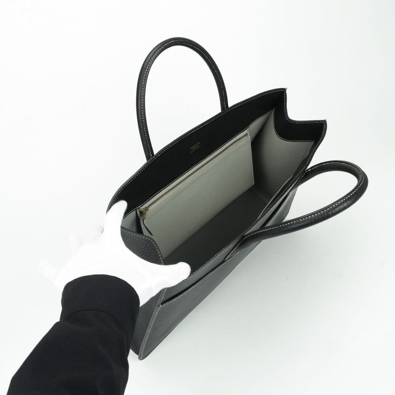 Hermes White Bus GM Tote Chevre Coromandel Noir Black Gold