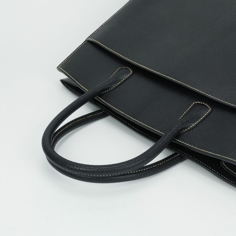 Hermes White Bus GM Tote Chevre Coromandel Noir Black Gold