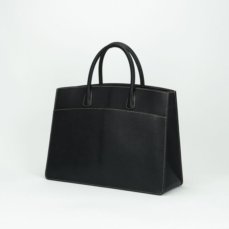 Hermes White Bus GM Tote Chevre Coromandel Noir Black Gold
