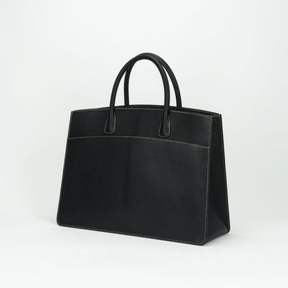 Hermes White Bus GM Tote Chevre Coromandel Noir Black Gold