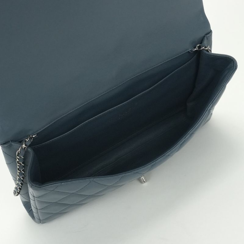 Chanel Quilted Shoulder Bag Lambskin Blue Silver Chain