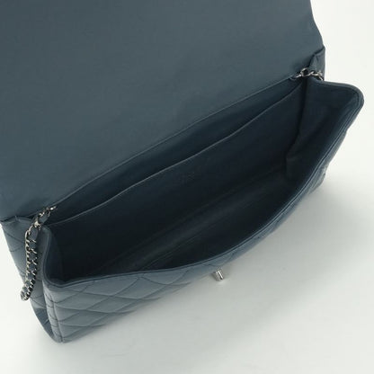 Chanel Quilted Shoulder Bag Lambskin Blue Silver Chain
