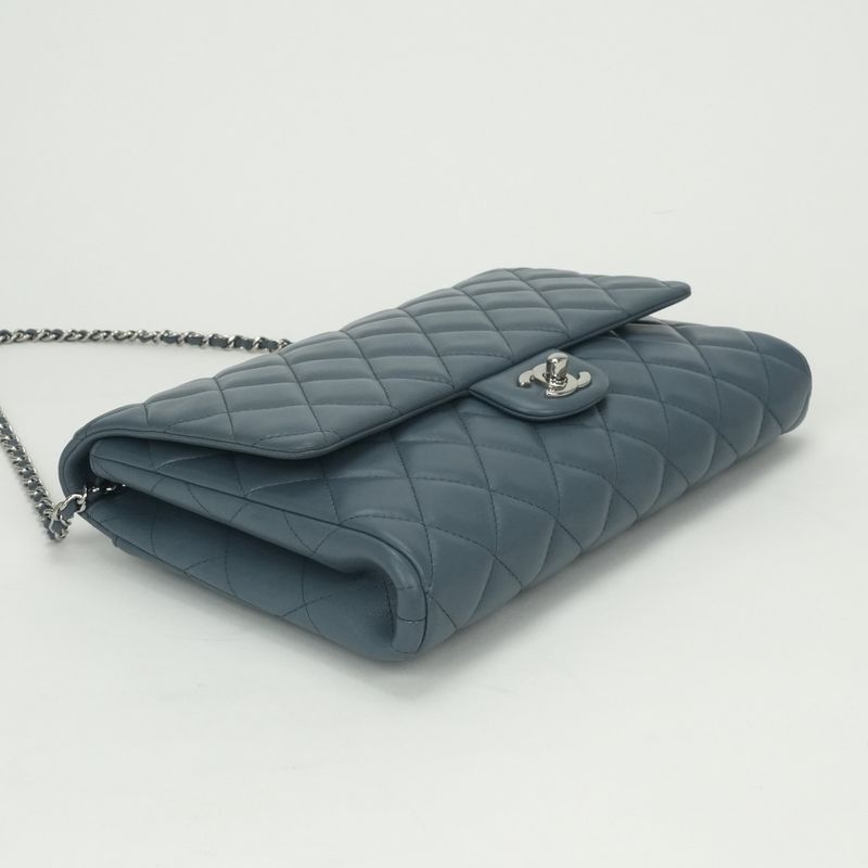 Chanel Quilted Shoulder Bag Lambskin Blue Silver Chain