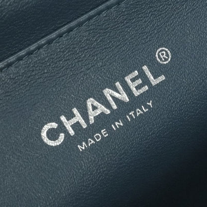Chanel Quilted Shoulder Bag Lambskin Blue Silver Chain