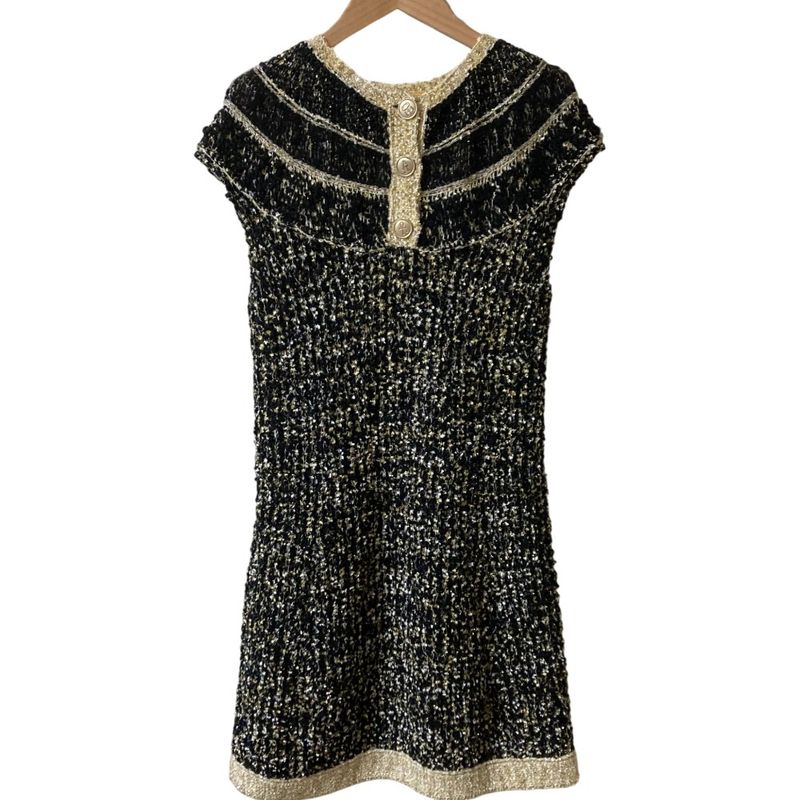 Chanel Icon Button Tweed Knit Dress 34 Multicolor