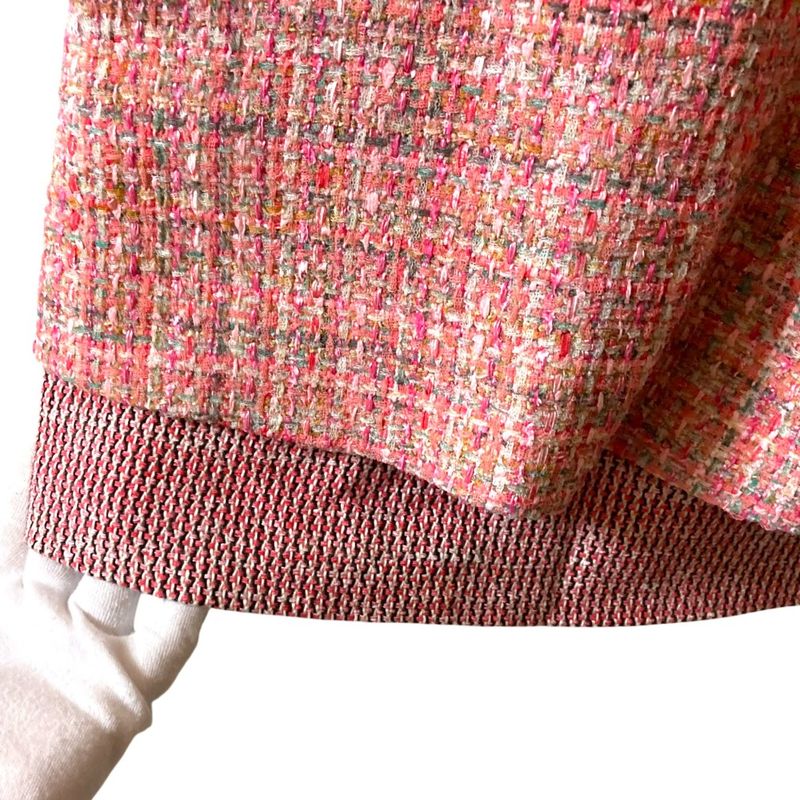 Chanel CC Logo Tweed Ribbon Layered Mini Dress 36 Pink