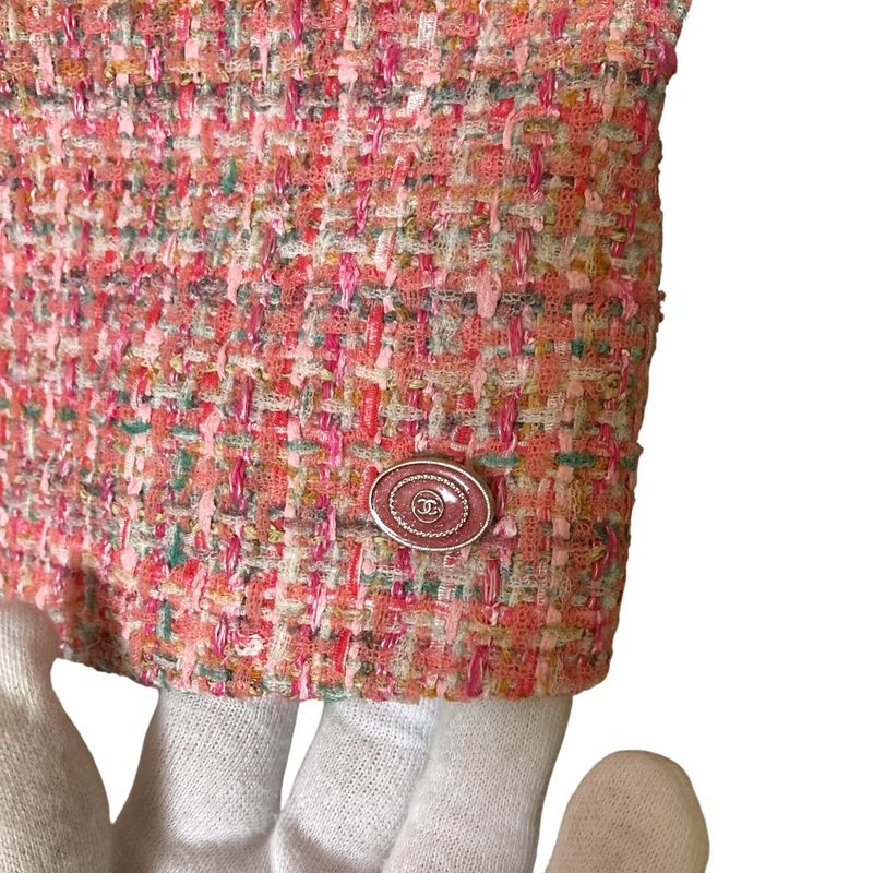 Chanel CC Logo Tweed Ribbon Layered Mini Dress 36 Pink