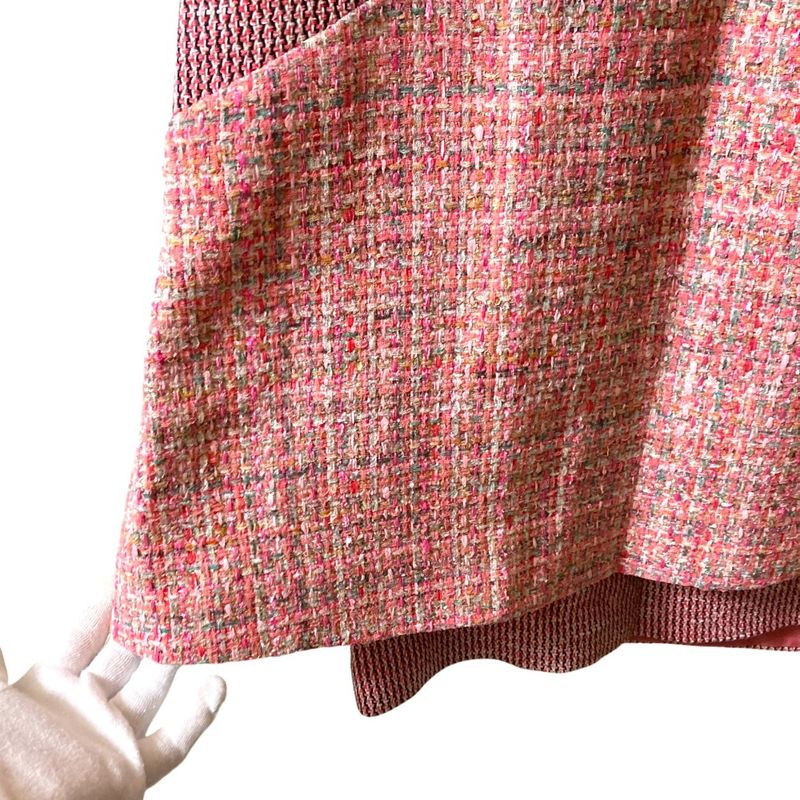 Chanel CC Logo Tweed Ribbon Layered Mini Dress 36 Pink