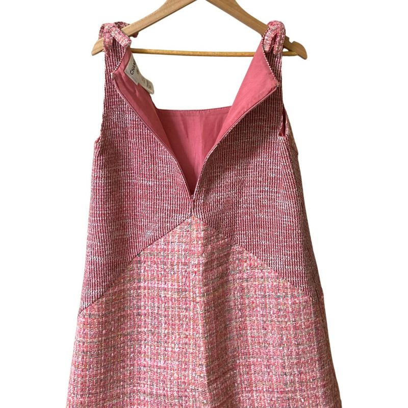 Chanel CC Logo Tweed Ribbon Layered Mini Dress 36 Pink
