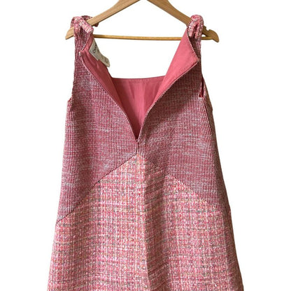 Chanel CC Logo Tweed Ribbon Layered Mini Dress 36 Pink