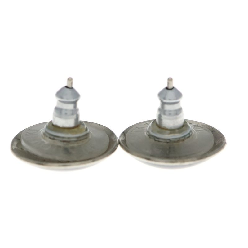 Chanel Round Earrings CC Logo Black Silver