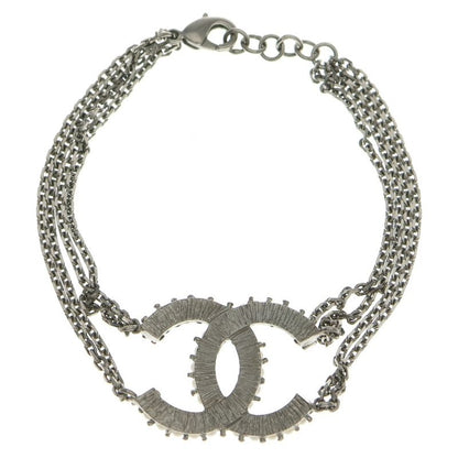 Chanel CC Logo Faux Pearl Rhinestone Bracelet Silver Chain