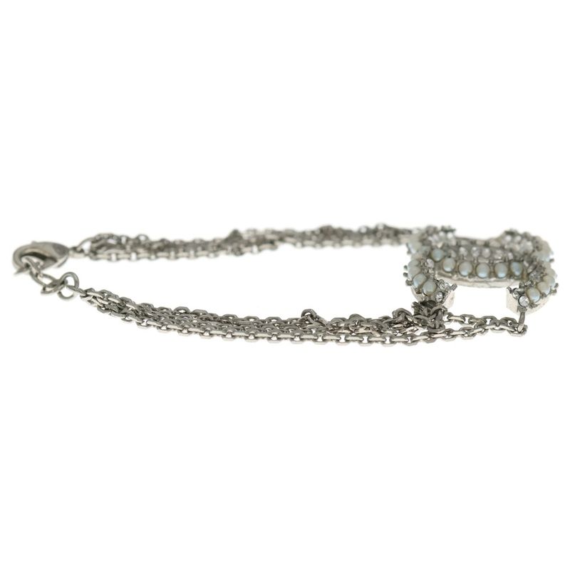 Chanel CC Logo Faux Pearl Rhinestone Bracelet Silver Chain