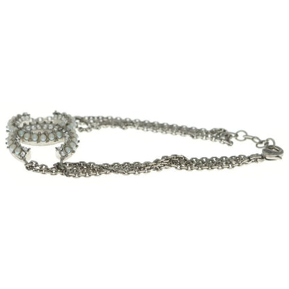 Chanel CC Logo Faux Pearl Rhinestone Bracelet Silver Chain