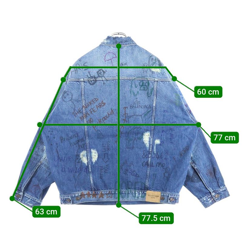 Balenciaga Damaged Graffiti Oversize Denim Jacket Jean Indigo