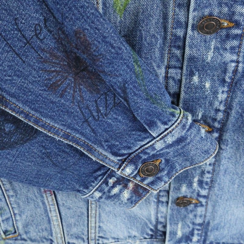 Balenciaga Damaged Graffiti Oversize Denim Jacket Jean Indigo