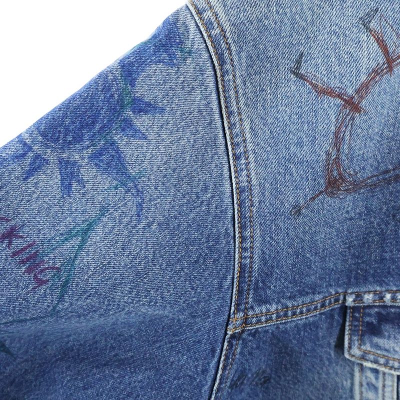 Balenciaga Damaged Graffiti Oversize Denim Jacket Jean Indigo