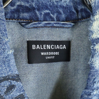 Balenciaga Damaged Graffiti Oversize Denim Jacket Jean Indigo