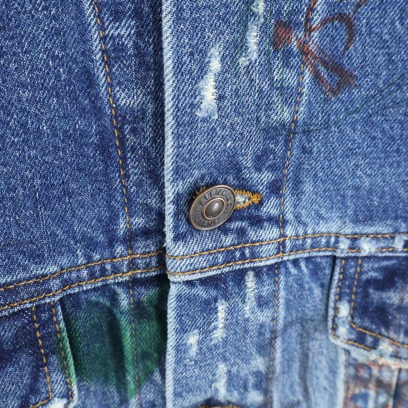 Balenciaga Damaged Graffiti Oversize Denim Jacket Jean Indigo