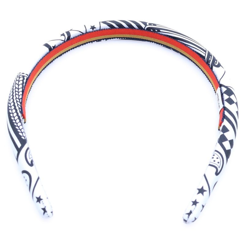 Hermes Headband Zina Zigzag Headband White Black Silk