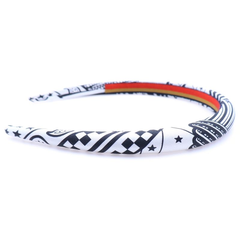 Hermes Headband Zina Zigzag Headband White Black Silk