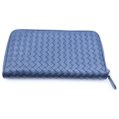 Bottega Veneta Intrecciato Zip Around Wallet Card Case Navy