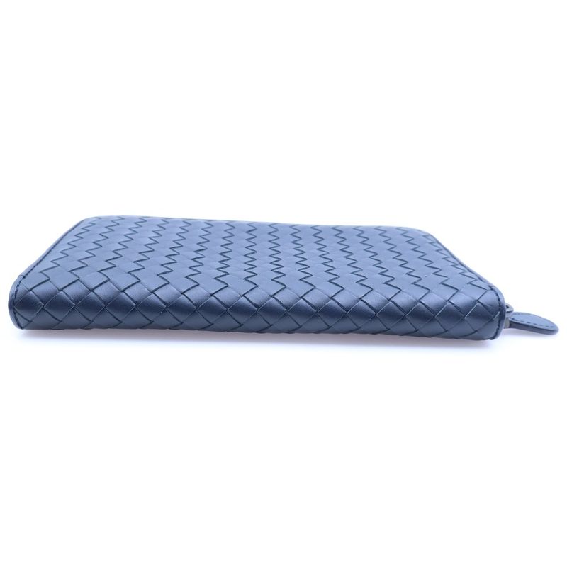 Bottega Veneta Intrecciato Zip Around Wallet Card Case Navy