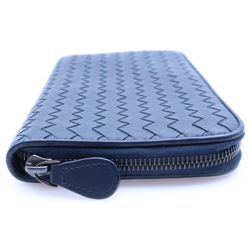 Bottega Veneta Intrecciato Zip Around Wallet Card Case Navy