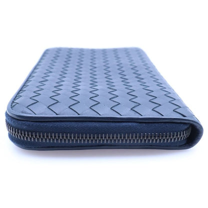 Bottega Veneta Intrecciato Zip Around Wallet Card Case Navy