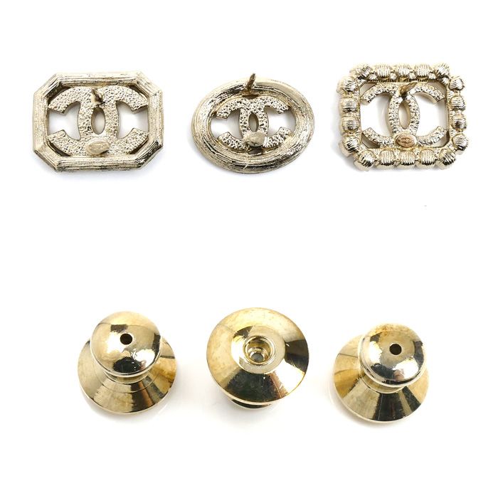 Chanel Metal Rhinestone CC Logo 3 Piece Set Brooch