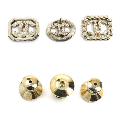 Chanel Metal Rhinestone CC Logo 3 Piece Set Brooch