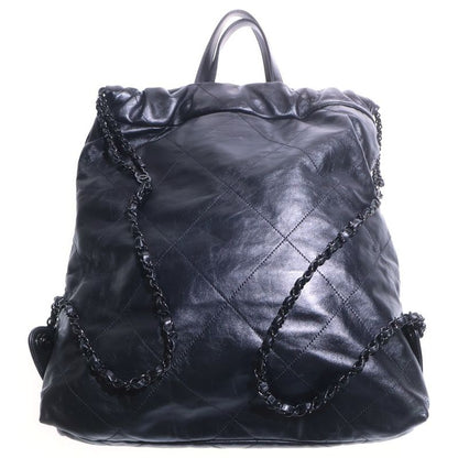 Chanel 22 Shiny Calfskin Leather Chain Shoulder Bag Backpack Black