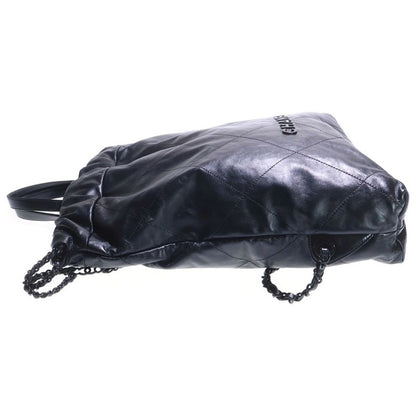 Chanel 22 Shiny Calfskin Leather Chain Shoulder Bag Backpack Black
