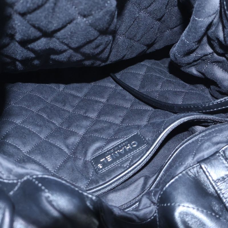 Chanel 22 Shiny Calfskin Leather Chain Shoulder Bag Backpack Black