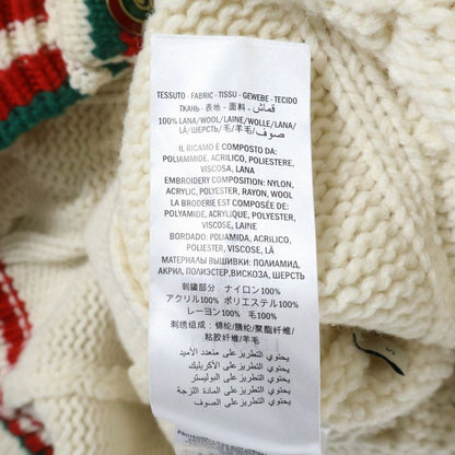 Gucci Long Wool Knit Cardigan Logo Embroidery Ivory