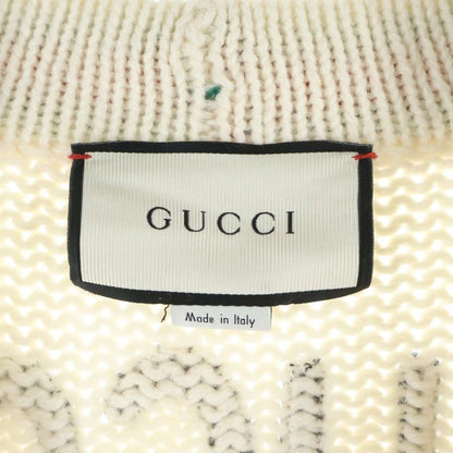 Gucci Long Wool Knit Cardigan Logo Embroidery Ivory