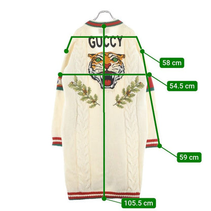 Gucci Long Wool Knit Cardigan Logo Embroidery Ivory