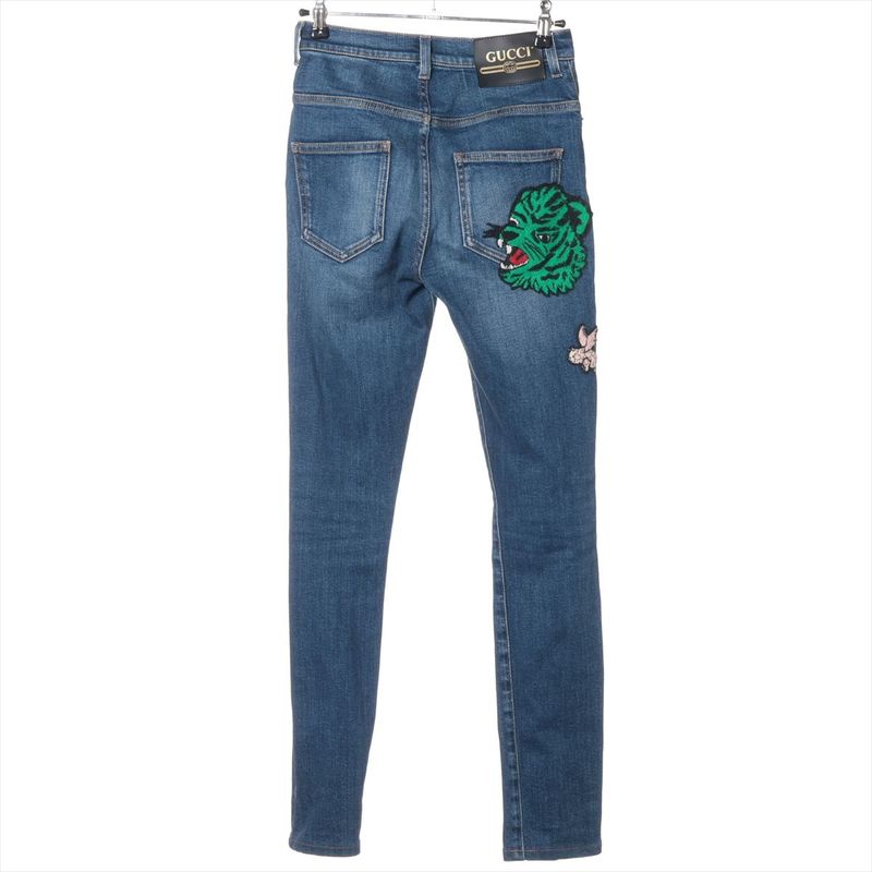 Gucci Cotton Applique Skinny Denim Pants 23 Blue