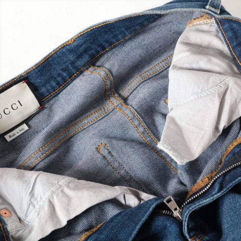 Gucci Cotton Applique Skinny Denim Pants 23 Blue