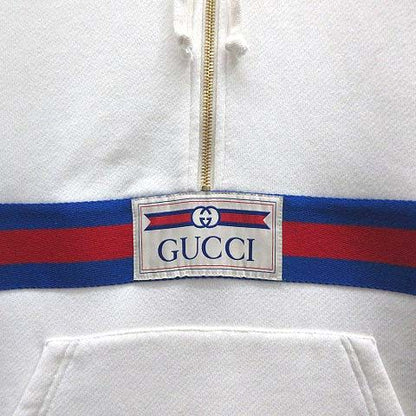 Gucci Web Stripe Logo Sweatshirt Half Zip Hoodie White S
