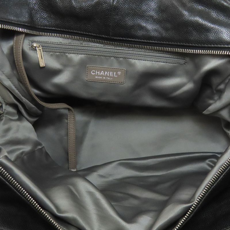 Chanel Quilted Silver Tote Grained Calfskin
