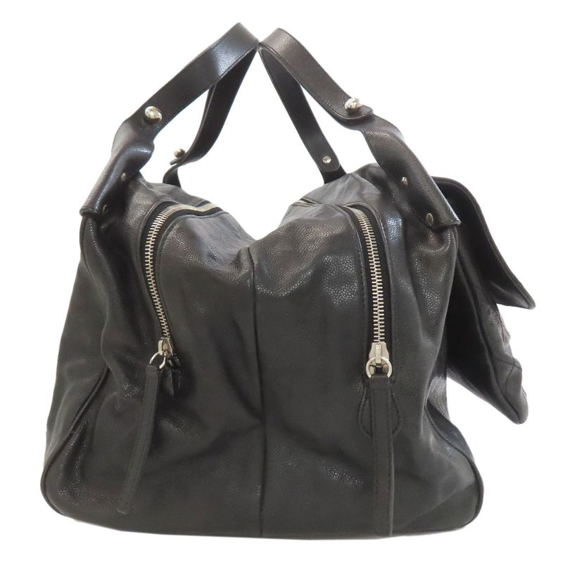 Chanel Quilted Silver Tote Grained Calfskin