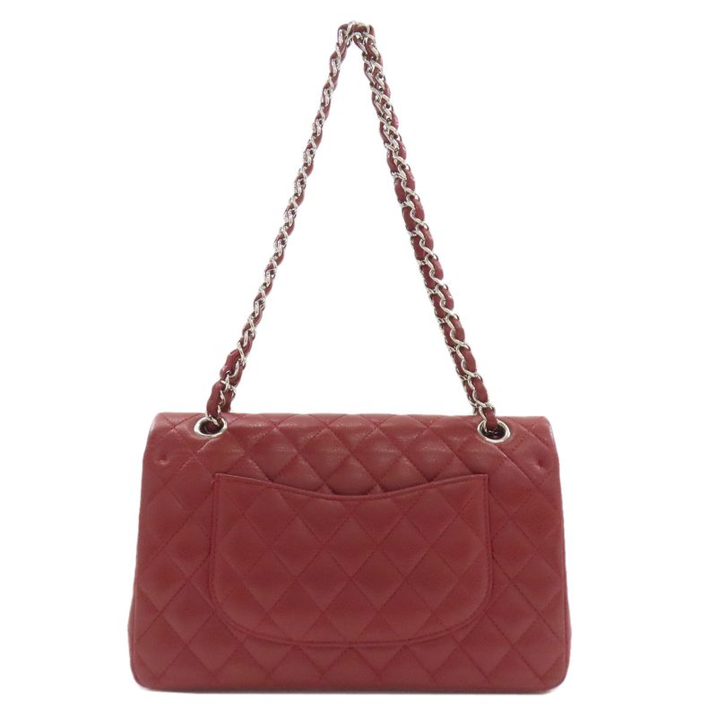 Chanel Quilted Double Flap Silver Shoulder Bag Grained Calfskin
