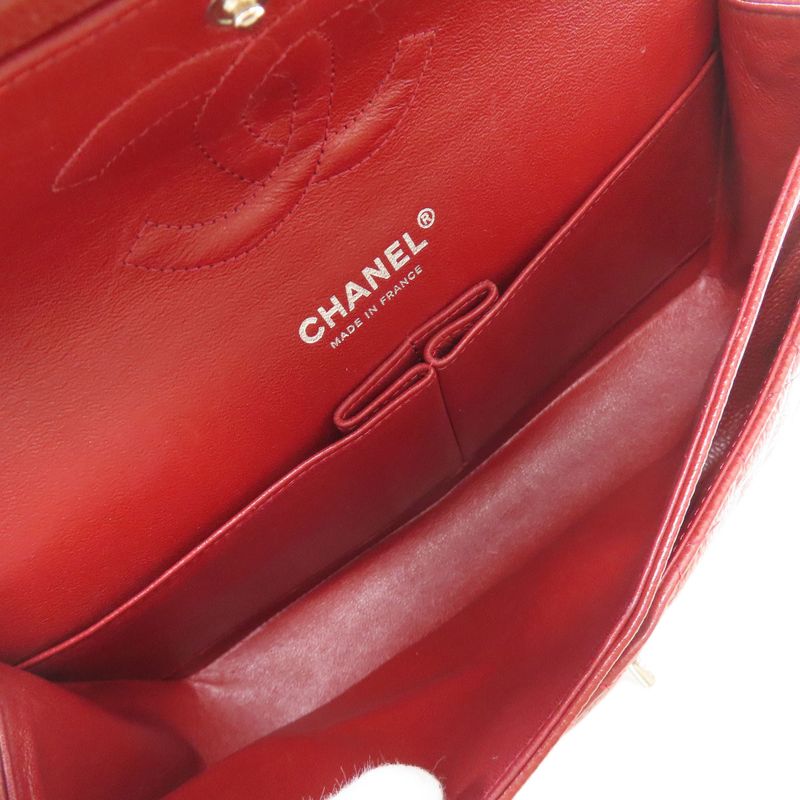 Chanel Quilted Double Flap Silver Shoulder Bag Grained Calfskin
