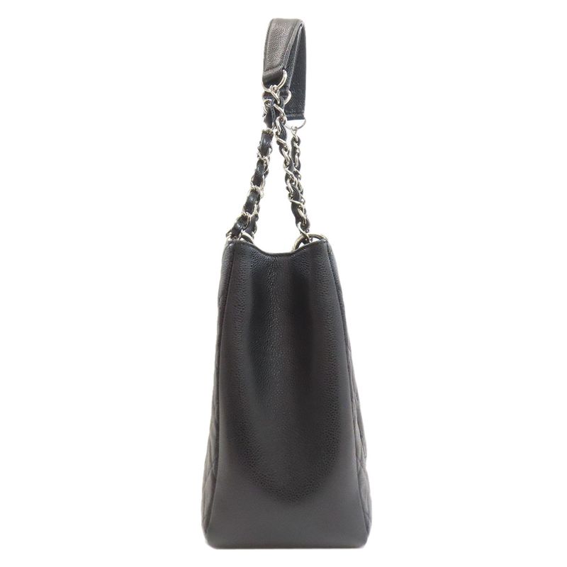 Chanel Quilted Silver Tote Grained Calfskin